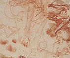 A Group of Saints and Angels (recto); Studies of a Male Figure in a Pendentive (verso), Mattia Preti (Il Cavalier Calabrese) (Italian, Taverna 1613–1699 Valletta), Red chalk, brush and red wash (recto and verso)
